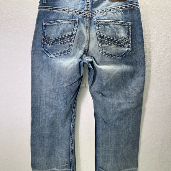BKE Buckle Tyler Straight Leg Jeans Mens 33S Short Blue Denim Distressed 1938 - Picture 9 of 11